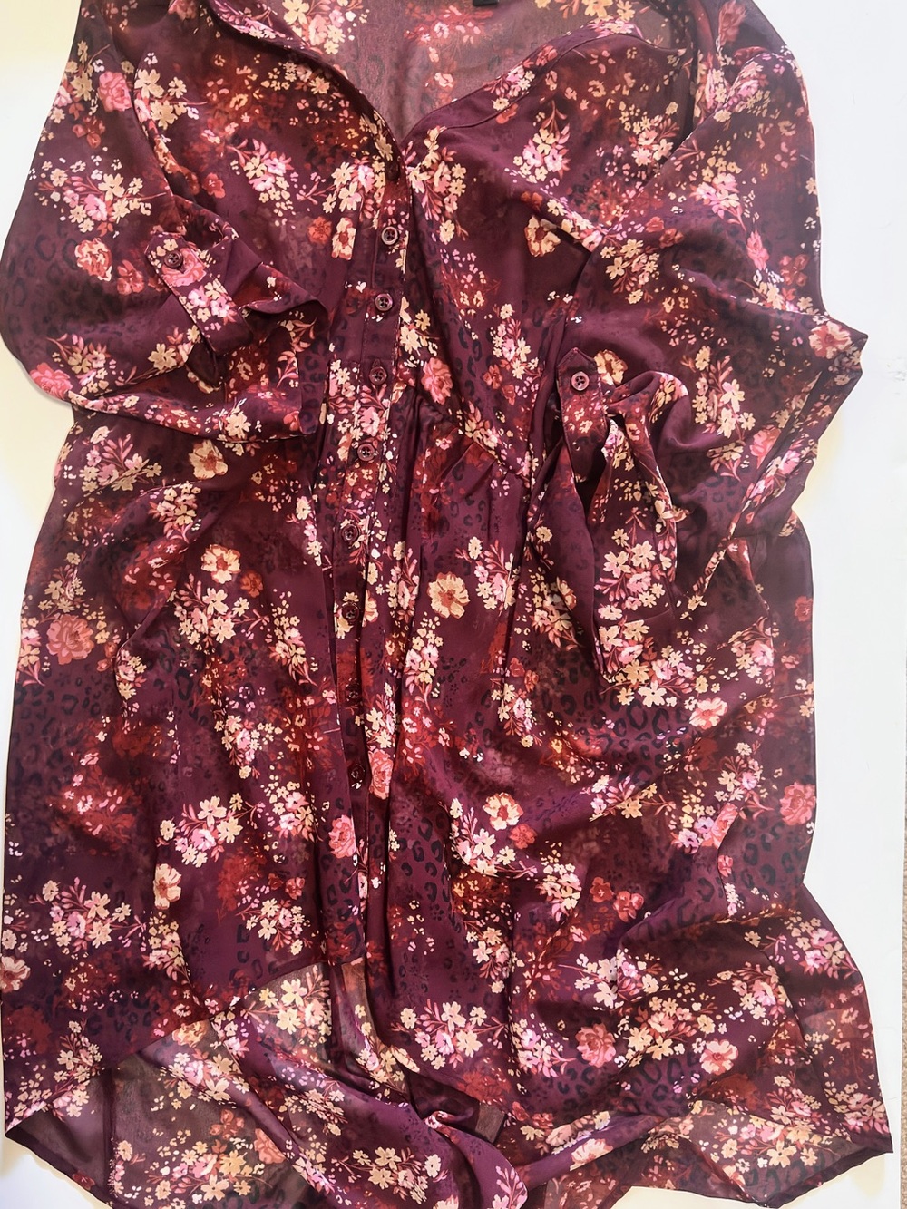 torrid Burgundy Floral Button-Up Blouse